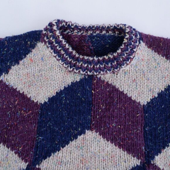 Taupe Purple Navy Argyle Gramacore Knit Crewneck Preppy Sweater M - Picture 11 of 11